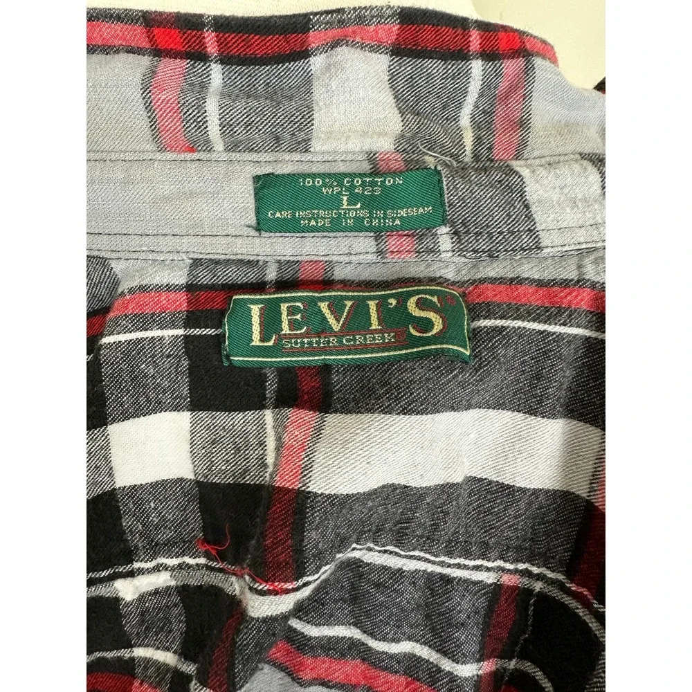 Vintage Levi's Better Clothes Plaid Flannel Shirt Mens Large Gray‎ Red Button Up